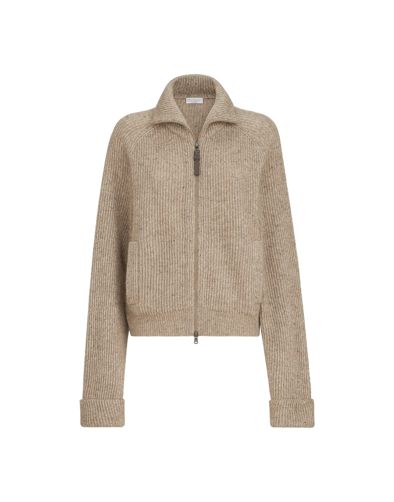 Brunello Cucinelli Ribbed cardigan with monili in Light Brown | Buy Knitwear at Coveti Brunello Cucinelli Ribbed cardigan with monili in Light Brown