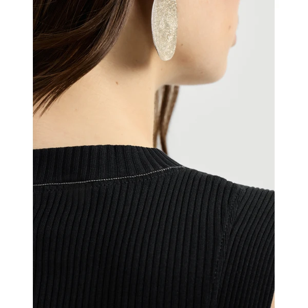 Ribbed jersey top with monili in Black - Image 4