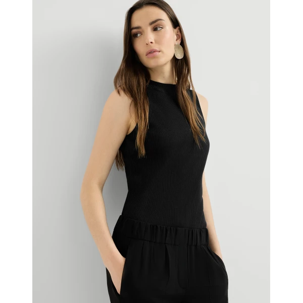 Ribbed jersey top with monili in Black - Image 5