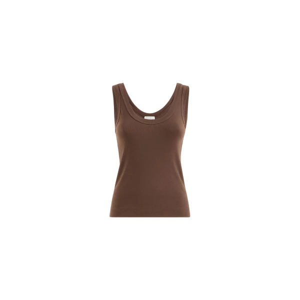 Ribbed jersey top with monili in Brown