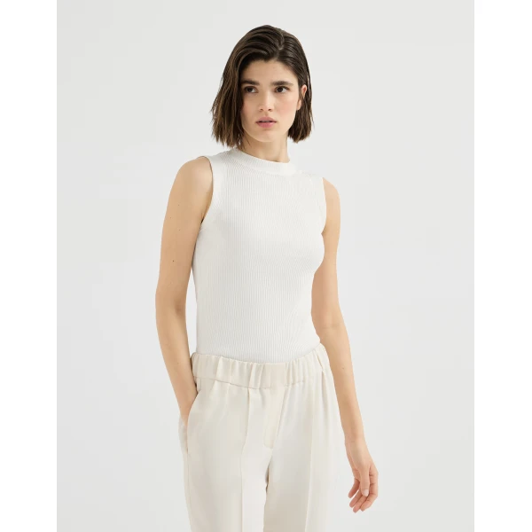 Ribbed jersey top with monili in Ivory - Image 2
