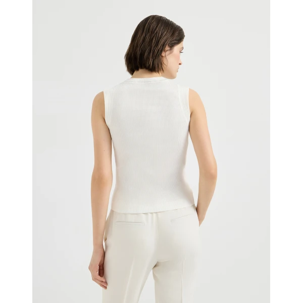 Ribbed jersey top with monili in Ivory - Image 3