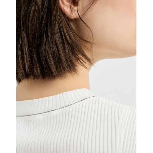 Ribbed jersey top with monili in Ivory - Image 4