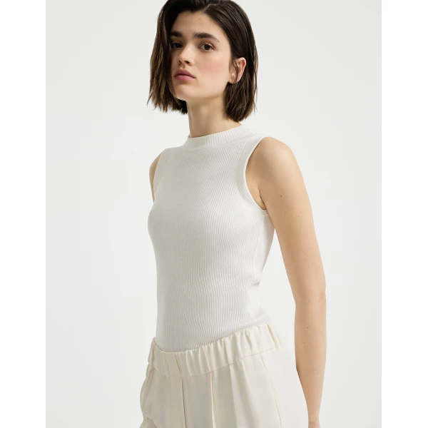 Ribbed jersey top with monili in Ivory - Image 5