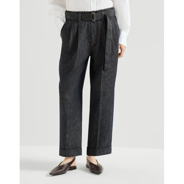 Brunello Cucinelli Sartorial Loose trousers in Dark Denim, view 2 | Denim | Coveti