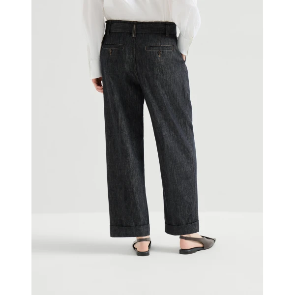 Brunello Cucinelli Sartorial Loose trousers in Dark Denim, view 3 | Denim | Coveti