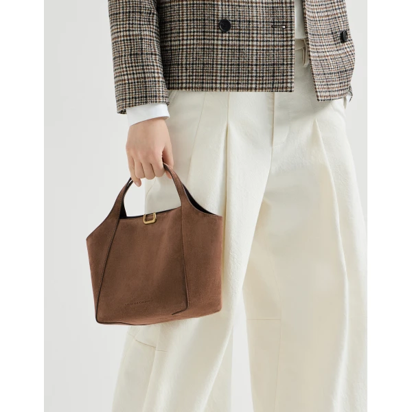 Sartorial small bucket bag in suede in Caramel - Image 4