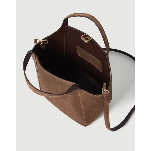 Sartorial small bucket bag in suede in Caramel - Image 5