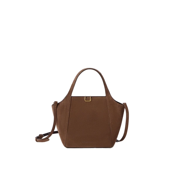 Brunello Cucinelli Sartorial small bucket bag in suede in Caramel