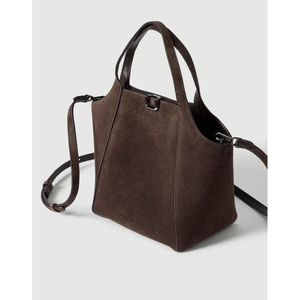 Sartorial small bucket bag in suede in Espresso - Image 3