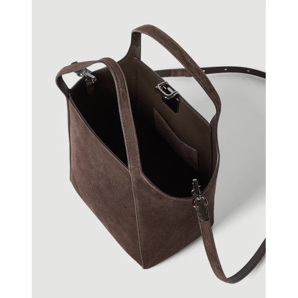 Sartorial small bucket bag in suede in Espresso - Image 5