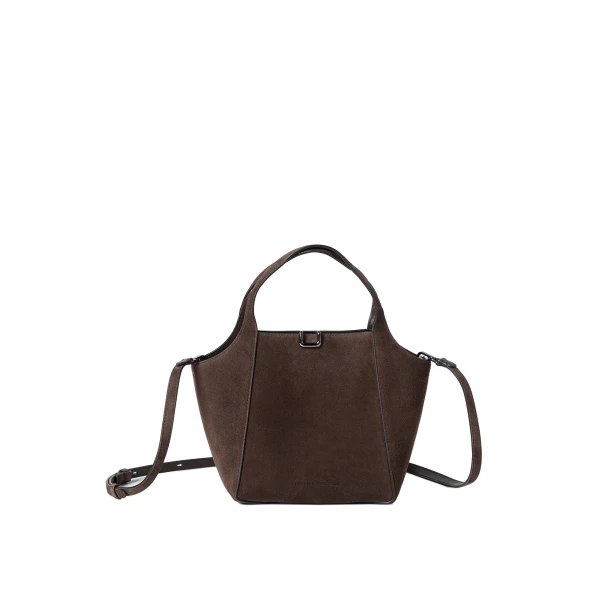 Brunello Cucinelli Sartorial small bucket bag in suede in Espresso