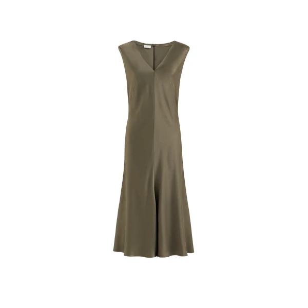 Satin cady flared dress in Origano