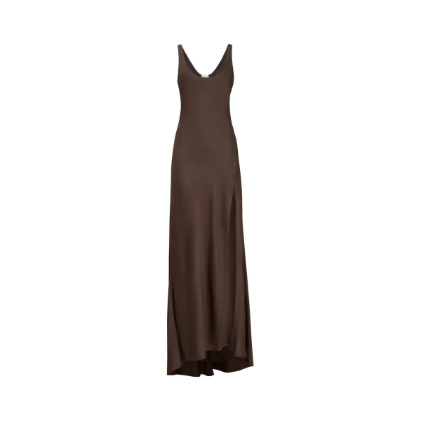 Satin long dress in Pine Cone Brown
