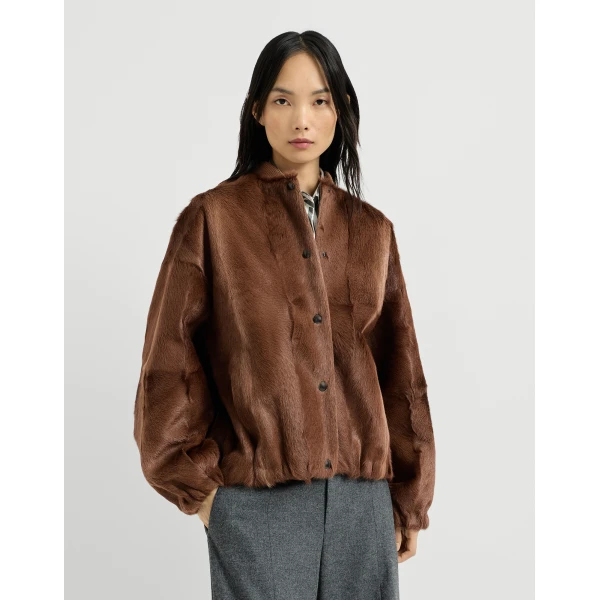 Shearling bomber jacket in Mahogany - Image 2