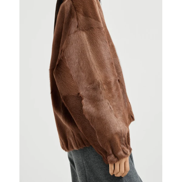 Shearling bomber jacket in Mahogany - Image 4