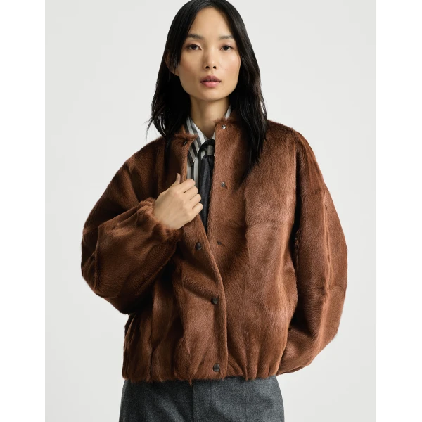 Shearling bomber jacket in Mahogany - Image 5