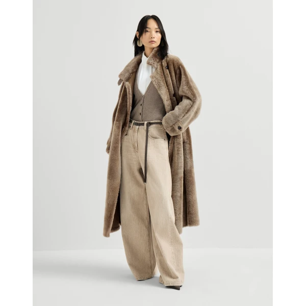Shearling coat with belt in Light Brown - Image 6