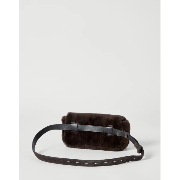 Brunello Cucinelli Shearling explorer small belted bag in Brown, view 2 | Belt Bags | Coveti