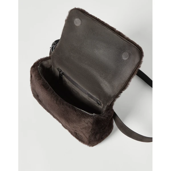 Brunello Cucinelli Shearling explorer small belted bag in Brown, view 5 | Belt Bags | Coveti