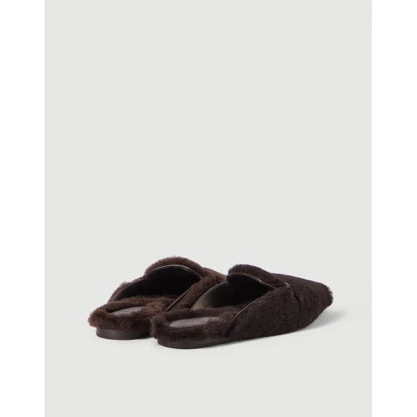Shearling flats with monili in Rust Brown - Image 3