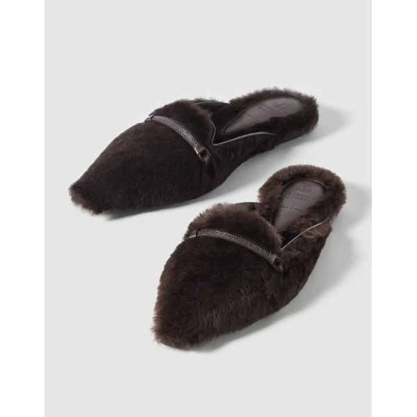 Shearling flats with monili in Rust Brown - Image 4