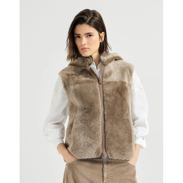Brunello Cucinelli Shearling reversible vest in Light Brown, view 2 | Vests | Coveti