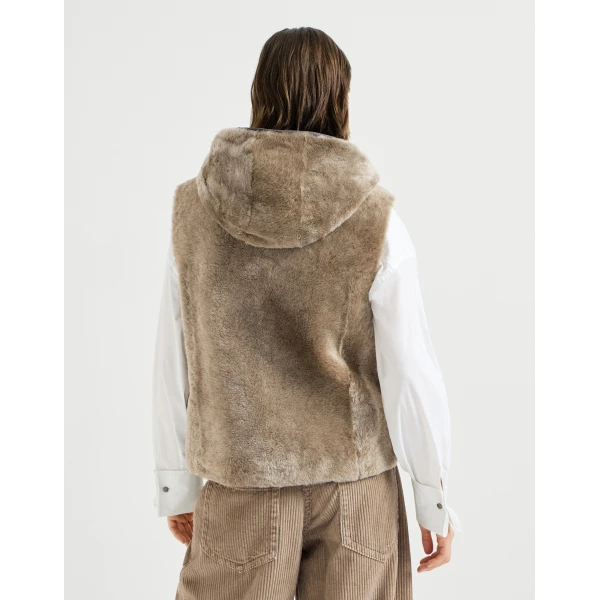 Brunello Cucinelli Shearling reversible vest in Light Brown, view 3 | Vests | Coveti