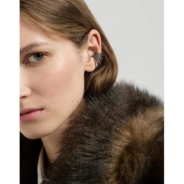 Brunello Cucinelli Shimmer Ear Cuff earrings in Lignite Grey, view 2 | Earrings | Coveti
