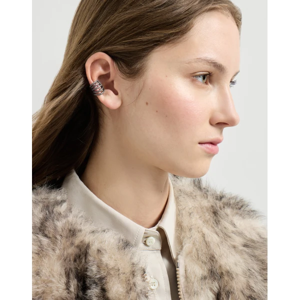 Brunello Cucinelli Shimmer Ear Cuff earrings in Lignite Grey, view 2 | Earrings | Coveti