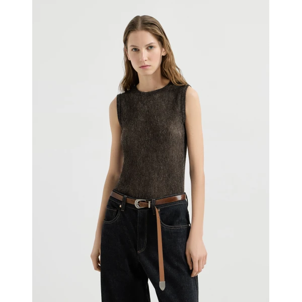 Brunello Cucinelli Silk, alpaca and wool knit top in Anthracite
