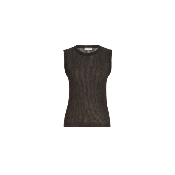 Brunello Cucinelli Silk, alpaca and wool knit top in Anthracite