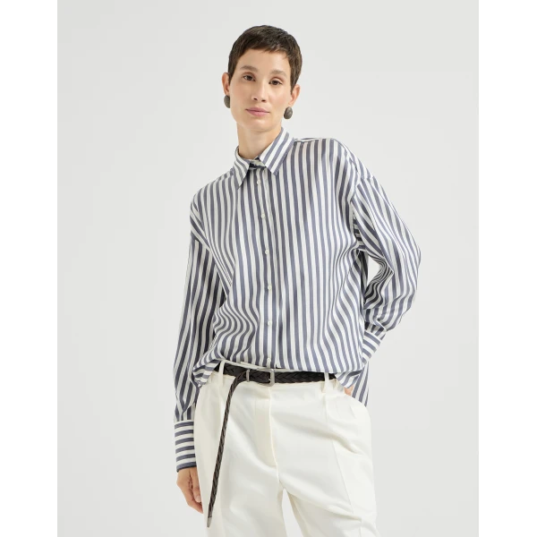 Brunello Cucinelli Silk poplin shirt in Denim