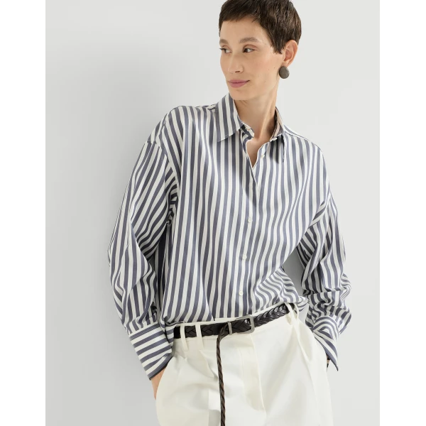 Brunello Cucinelli Silk poplin shirt in Denim