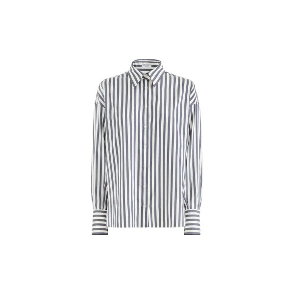 Silk poplin shirt in Denim