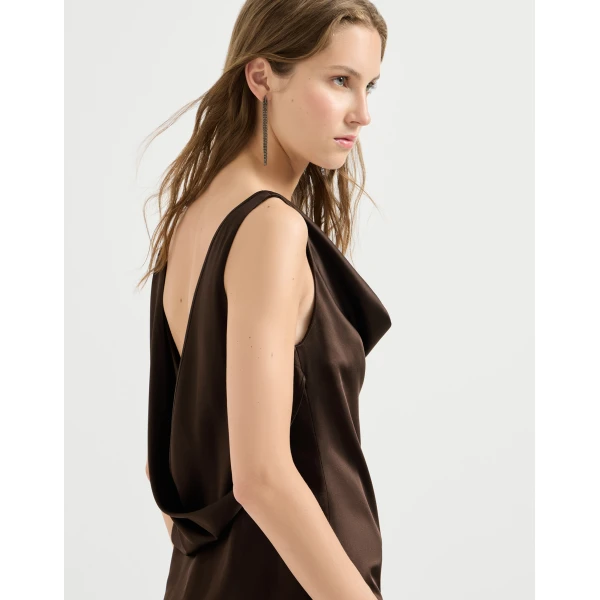 Brunello Cucinelli Silk satin top in Coffee, view 4 | Tops | Coveti