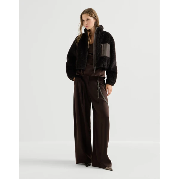 Brunello Cucinelli Silk satin top in Coffee, view 6 | Tops | Coveti
