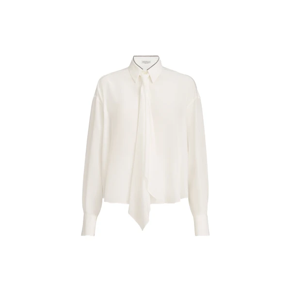 Silk shirt with tie in White