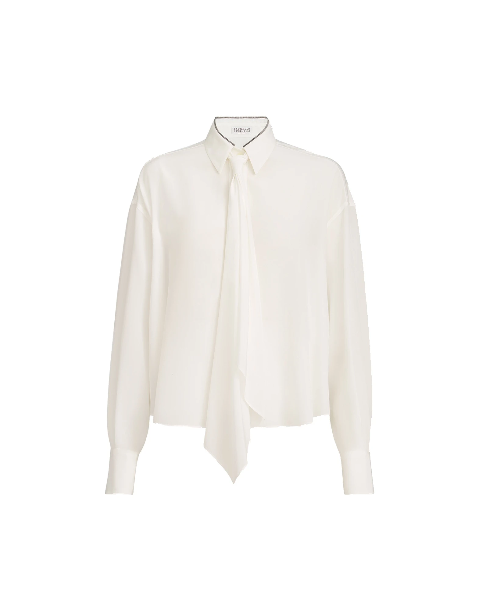 Brunello Cucinelli Silk shirt with tie in White Brunello Cucinelli