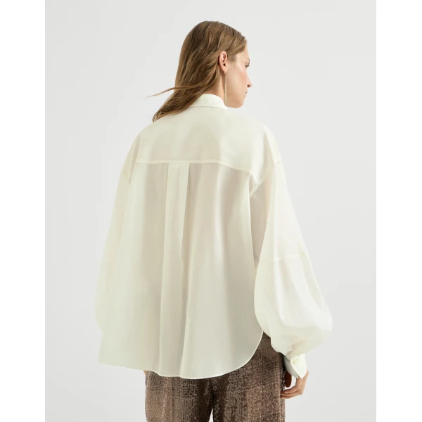 Brunello Cucinelli Silk sparkling pinstripe shirt in White, view 3 | Shirts | Coveti