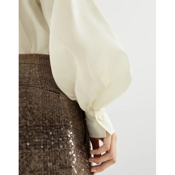 Brunello Cucinelli Silk sparkling pinstripe shirt in White, view 4 | Shirts | Coveti