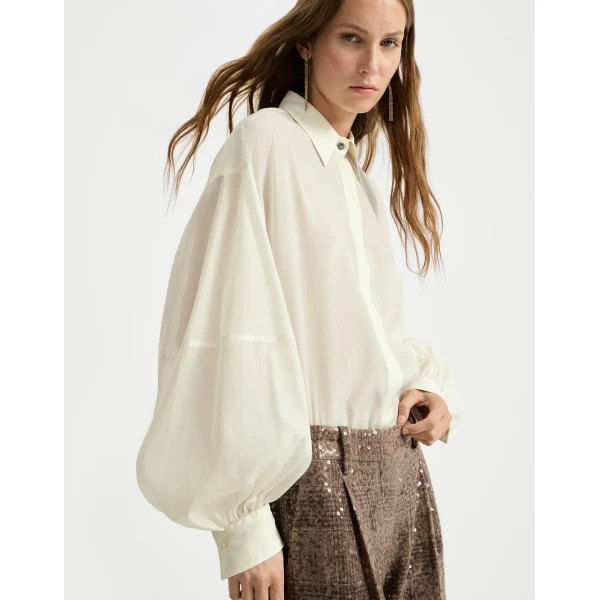 Brunello Cucinelli Silk sparkling pinstripe shirt in White, view 5 | Shirts | Coveti