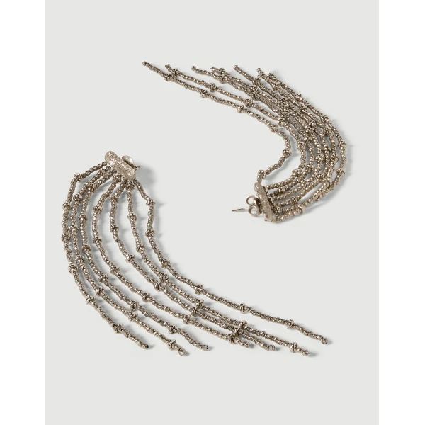 Brunello Cucinelli Silver frayed earrings in Silver, view 2 | Earrings | Coveti