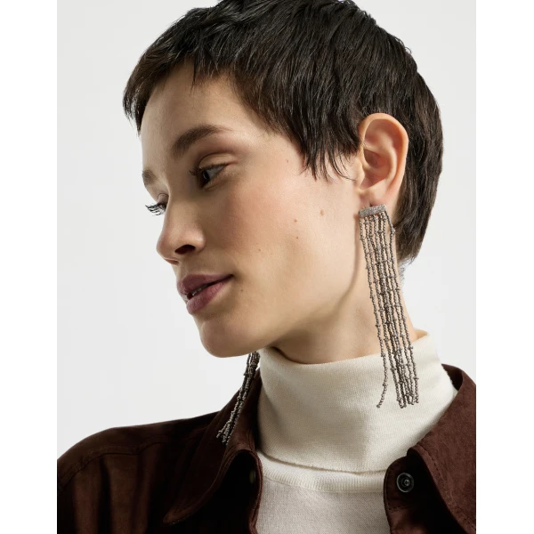 Brunello Cucinelli Silver frayed earrings in Silver, view 3 | Earrings | Coveti