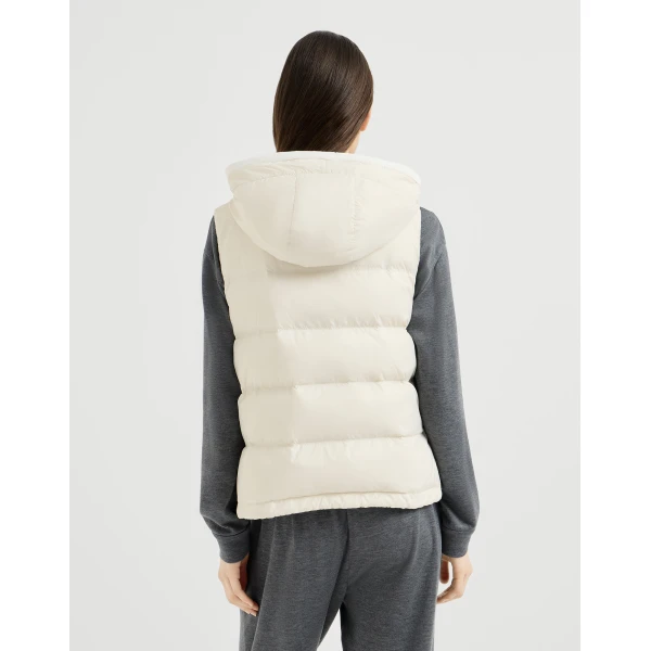 Sleeveless down jacket with hood in Milk - Image 3