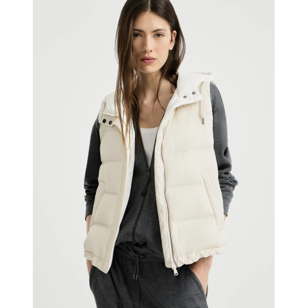 Sleeveless down jacket with hood in Milk - Image 5