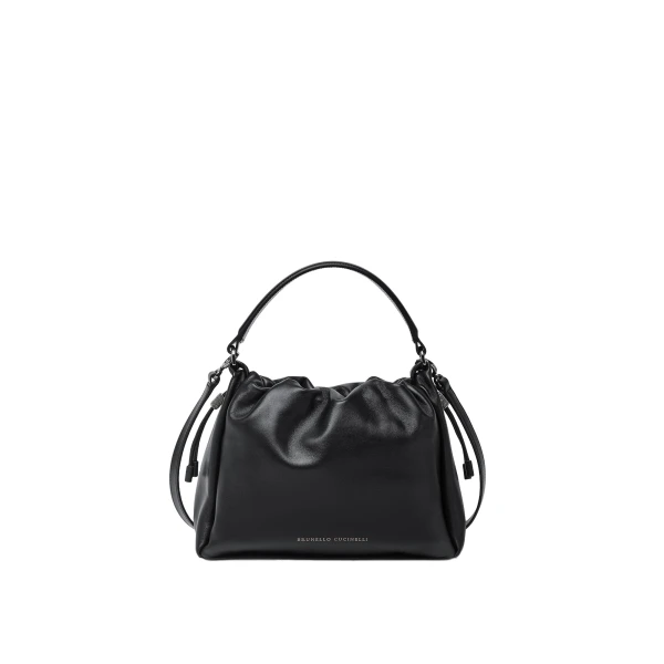 Brunello Cucinelli Small Soft Leather Mellow Bucket bag in Black