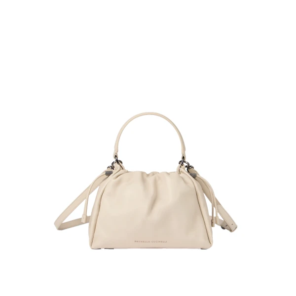 Brunello Cucinelli Small Soft Leather Mellow Bucket bag in Ivory