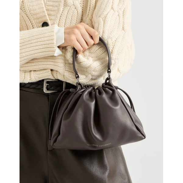 Small Soft Leather Mellow Bucket bag in Rust Brown - Image 4