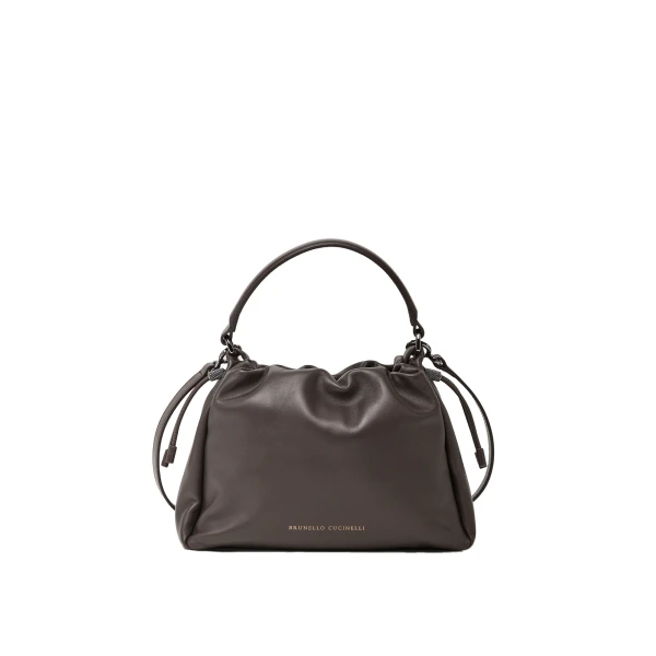 Brunello Cucinelli Small Soft Leather Mellow Bucket bag in Rust Brown